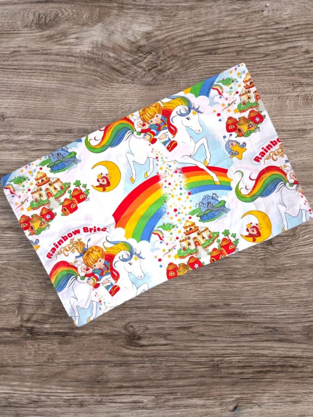 Vintage 1983 Rainbow Brite Pillowcase Standard Unicorn Rainbow Castle Cotton